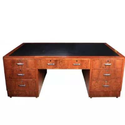 Art Deco Antiker Englischer Nussbaum Partner Schreibtisch ca. 1930