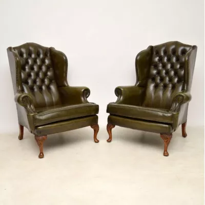 Antike Chesterfield Sessel Echtleder Ohrensessel original englisch 2. Stk ca 1920