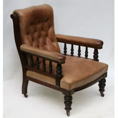 Viktorianischer antiker Mahagoni Stuhl Echtleder Sessel englisch ca 1880