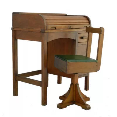 Art Deco Antiker Englischer Kinder Jalousien Schreibtisch und Stuhl ca. 1930