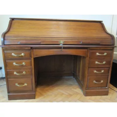 Edwardianischer Antiker Englischer Eichen Jalousien Schreibtisch ca. 1920