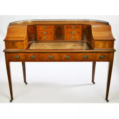 Englischer Edwardianischer Antiker Mahagoni Satinholz Carlton Stil Schreibtisch ca. 1900