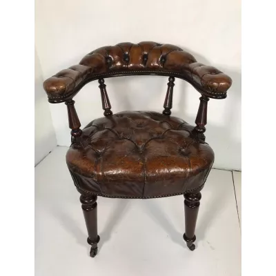 Antiker Englischer Mahagoni Leder Bibliotheken Sessel ca. 1860