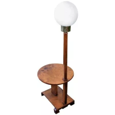 Dänische Antike Art Deco Eichen Stehleuchte mit Tisch ca. 1930