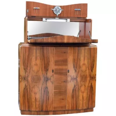 Art deco Antiker Englischer Nussbaum Cocktail Schrank ca. 1930