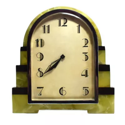 Art Deco Antike Schweizer Onyx & Chrom Uhr ca. 1930