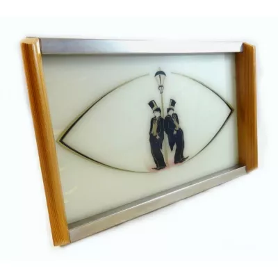 Art Deco Englisches Antikes Bar Tablett Charlie Chaplin ca. 1930