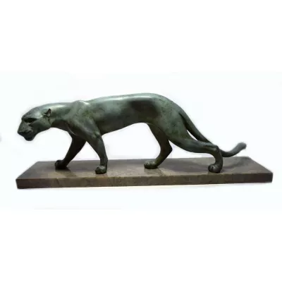 Französische Antike Art deco Figur Panther von M. Font ca. 1930