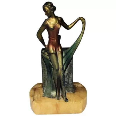 Englische Antike Art Deco Bronze Frau Tischfeuerzeug ca. 1930