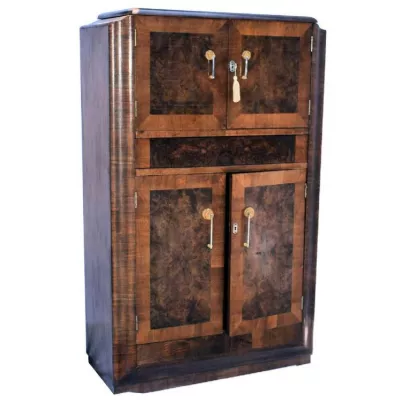 Art deco Antiker Englischer Grat Nussbaum Cocktailschrank ca. 1930