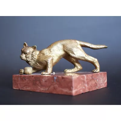 Französische Antike Art Deco Bronze Katze ca. 1925