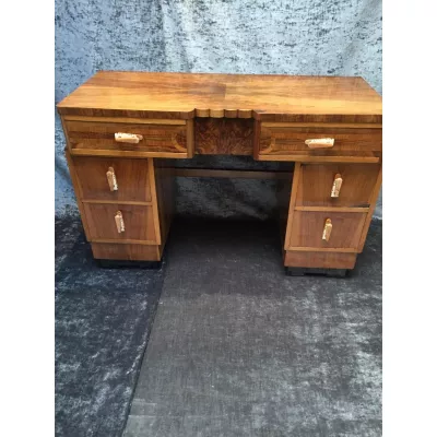 Englischer Antiker Art Deco Nussbaum Schreibtisch ca. 1930
