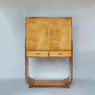 Art Deco Antiker Englischer Birkenholz Cocktailschrank ca. 1930