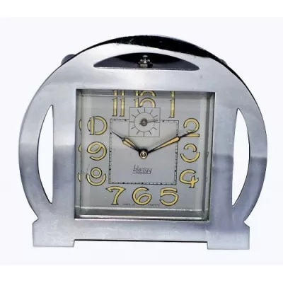 Antike französische Art Deco Kaminuhr Wecker Chrom ca 1930