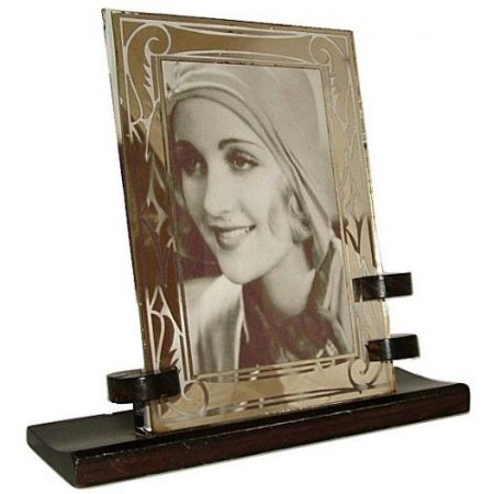 Antiker Art Deco Bilderrahmen Ebenholz Spiegelglas französisch ca 1930