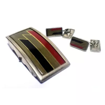Französische Art Deco Emaille Gürtelschnalle Herren Manschettenknöpfe antik ca 1930