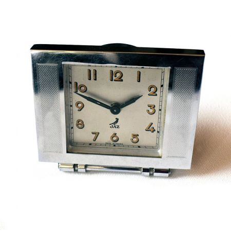 Französische antike Art Deco Uhr Wecker Chrom ca 1930