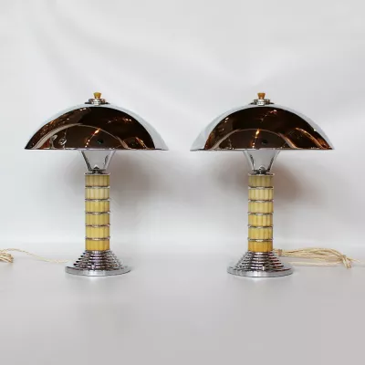 Antike Art Deco Tischlampen Chrom Bakelit englisch ca 1930