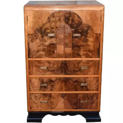 Antiker britischer Art Deco Nussbaum Schrank ca 1930