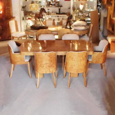 Art déco Antikes Englisches Grat Nussbaum Esszimmer Set ca. 1930