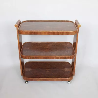 Art Deco Antiker Englischer Nussbaumholz Servierwagen ca. 1930