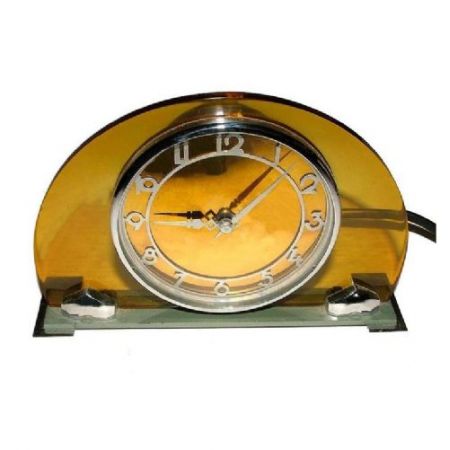 Englische Antike Art Deco Modernistische gelbe Chrom Uhr ca. 1930