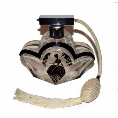 Antike Englische Art Deco Glas Parfümflasche ca. 1930