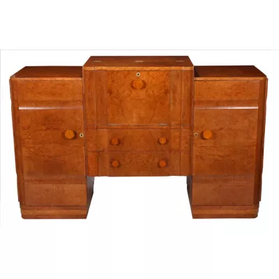 Antiker Englischer Art deco Ahornholz Cocktailschrank ca. 1930