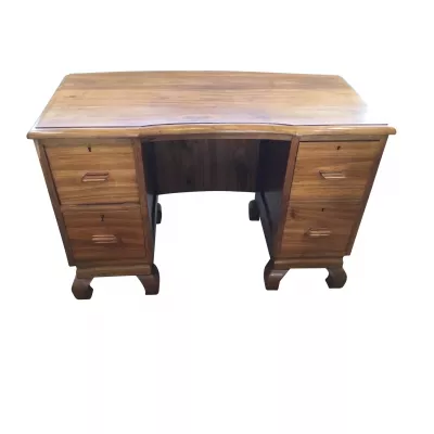 Art Deco Antiker Englischer Mukwa-Holz Schreibtisch ca. 1930