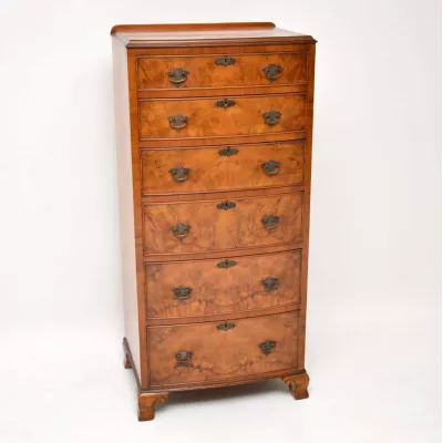 Englische Antike hohe Bogenfront Nussbaum Kommode ca. 1910
