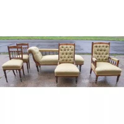 Edwardianisches Englisches Antikes Nussbaum Salon Suite Set ca. 1900
