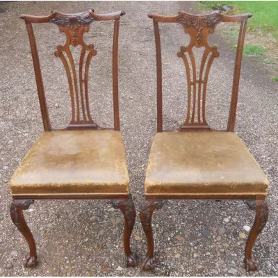 Edwardianisches Antikes Englisches Paar Mahagoni Esszimmer Stühle ca. 1920