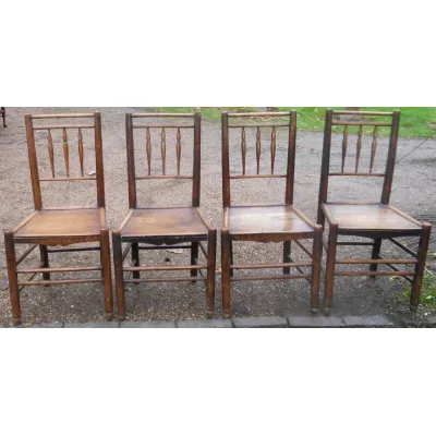 4 Viktorianische Antike Englische Ulmen Küchenstühle ca. 1850