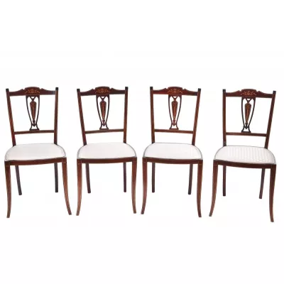 4 Antike Edwardianische Englische Mahagoni Esszimmerstühle ca. 1900