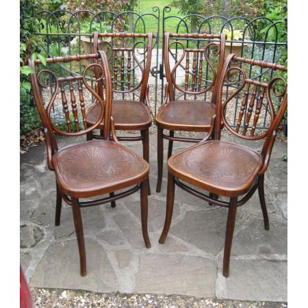 4 Englische Antike Bugholz Stühle ca. 1900