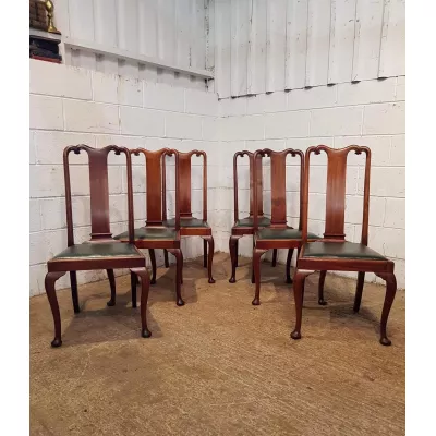 6 Edwardianische Antike Englische Mahagoni Stühle im Queen Anne Stil ca. 1900