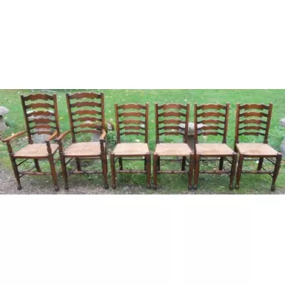 6 Antike Englische Ulmen Esszimmerstühle ca. 1920