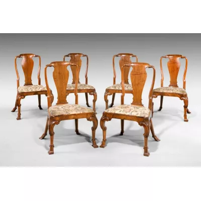 6 Englische Antike Teakholz Stühle im Queen Anne Stil ca. 1900