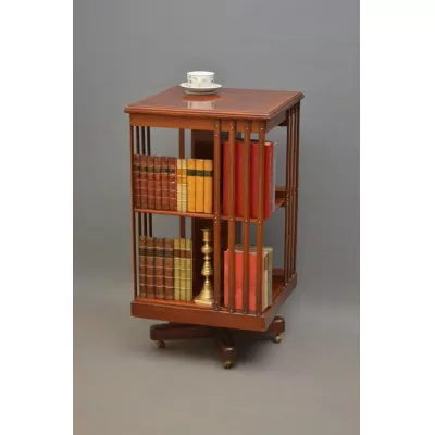 Edwardianisches Englisches Antikes Mahagoni Drehbücherregal ca. 1900