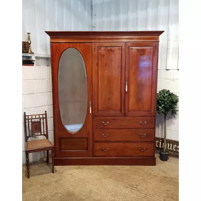 Edwardianischer Antiker Englischer Mahagoni compactum Kleiderschrank ca. 1900