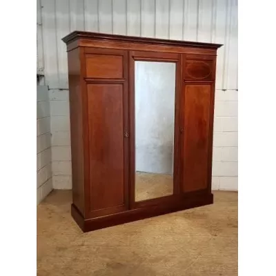Edwardianischer Antiker Englischer Mahagoni Intarsien Kleiderschrank ca. 1900