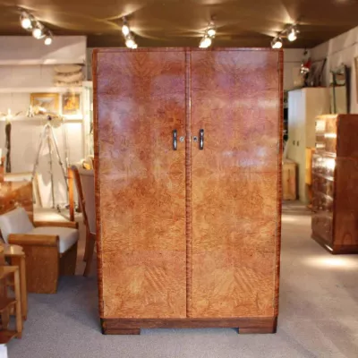 Art deco Antiker Englischer Satinholz Kleiderschrank ca. 1930