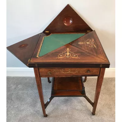 Edwardianischer Englischer Antiker Umschlag Spieltisch ca. 1900