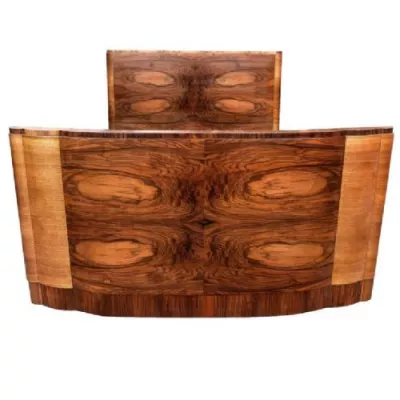 Art Deco Antikes Englisches Nussbaum Doppelbett ca. 1930