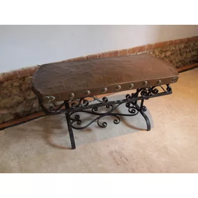 Arts and Crafts Kupfer Gusseisen Sofatisch Kaffeetisch antik ca 1900