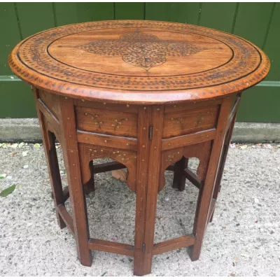 Antiker indischer Teakholz Beistelltisch Messing ca 1890