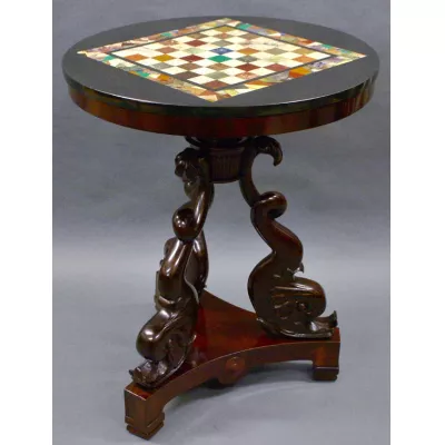 Französischer antiker Marmor Schachspieltisch ca. 1840