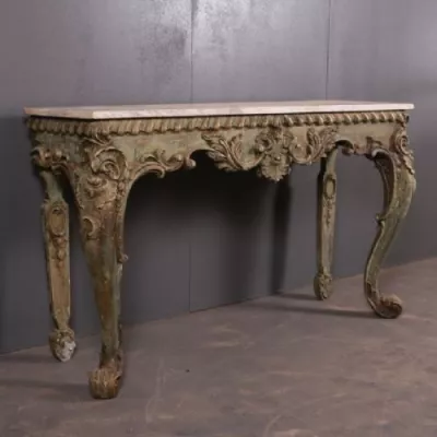 Italienischer Massivholz Konsolentisch Beistelltisch Marmor lackiert antik ca 1830