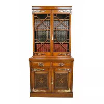 Englischer Arts & Crafts Bücherschrank Eiche antik ca 1900