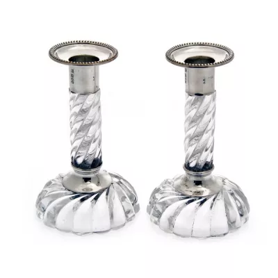 Antike britische versilberte Glas Kerzenständer ca 1911